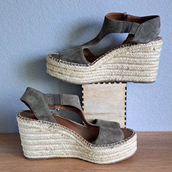 Franco Sarto Women’s 8.5 38.5 Olive Suede Espadrille Wedge Sandals Summer - Picture 6 of 9